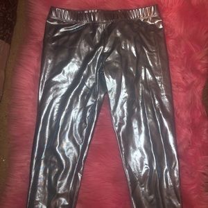 metallic blue spandex ribbon leggings